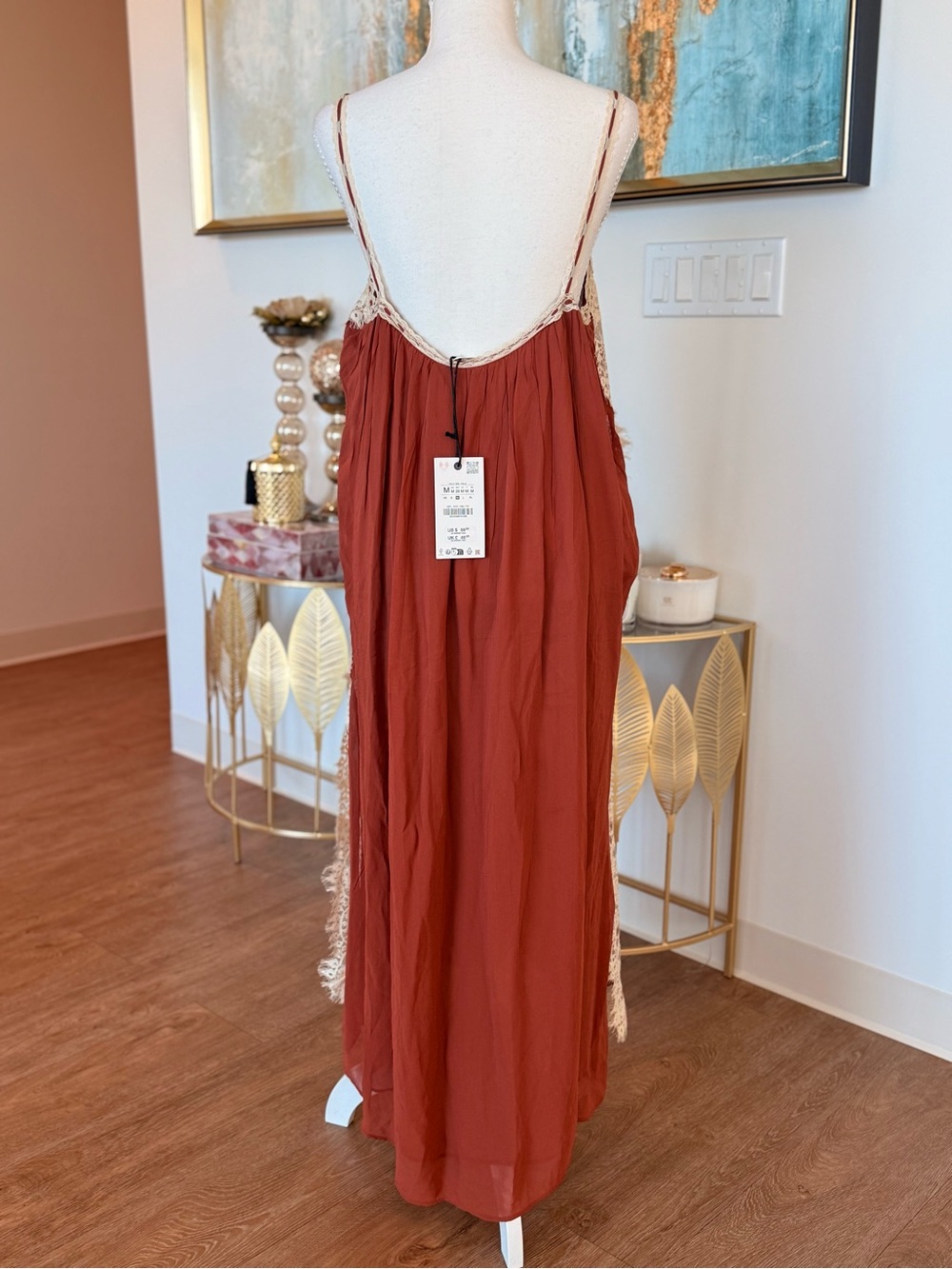 Rust Lace-Trim Slip Dress -Romantic Dress - Picture 4 of 10
